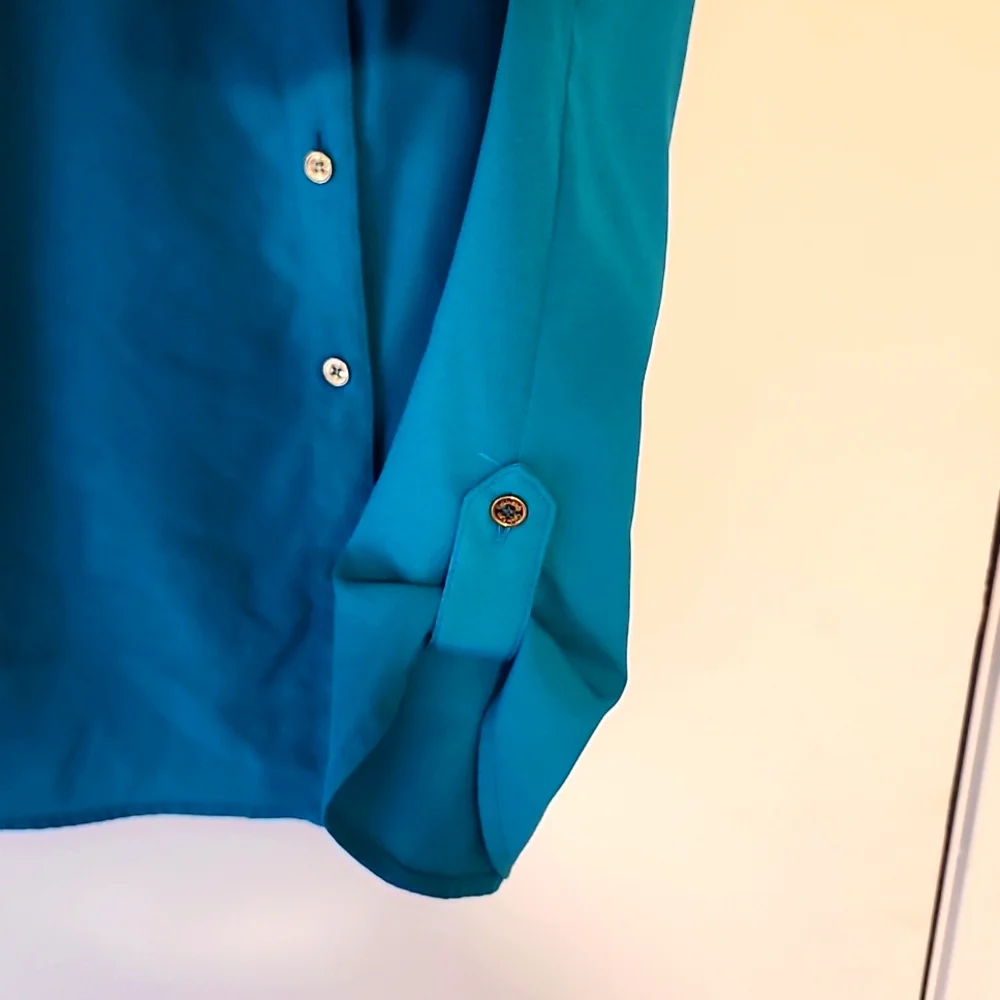 🔥SALE Calvin Klein Teal Blue Sleevless Button-up Dress Shirt - Picture 4 of 5